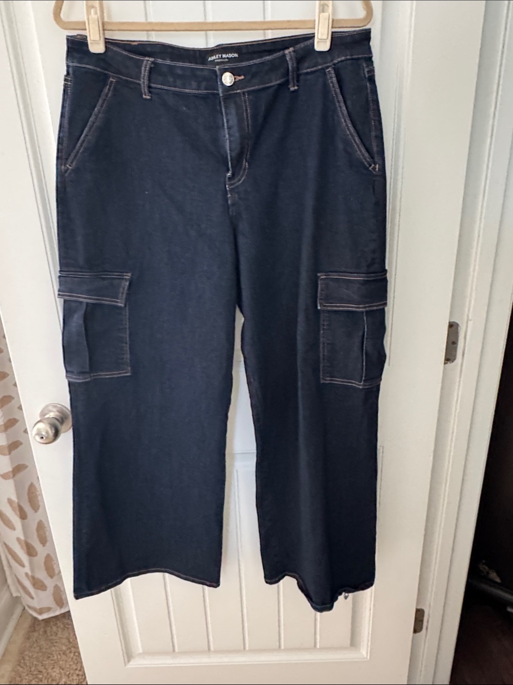 Ashley Mason Dark Blue Wide-Leg Cargo Jeans